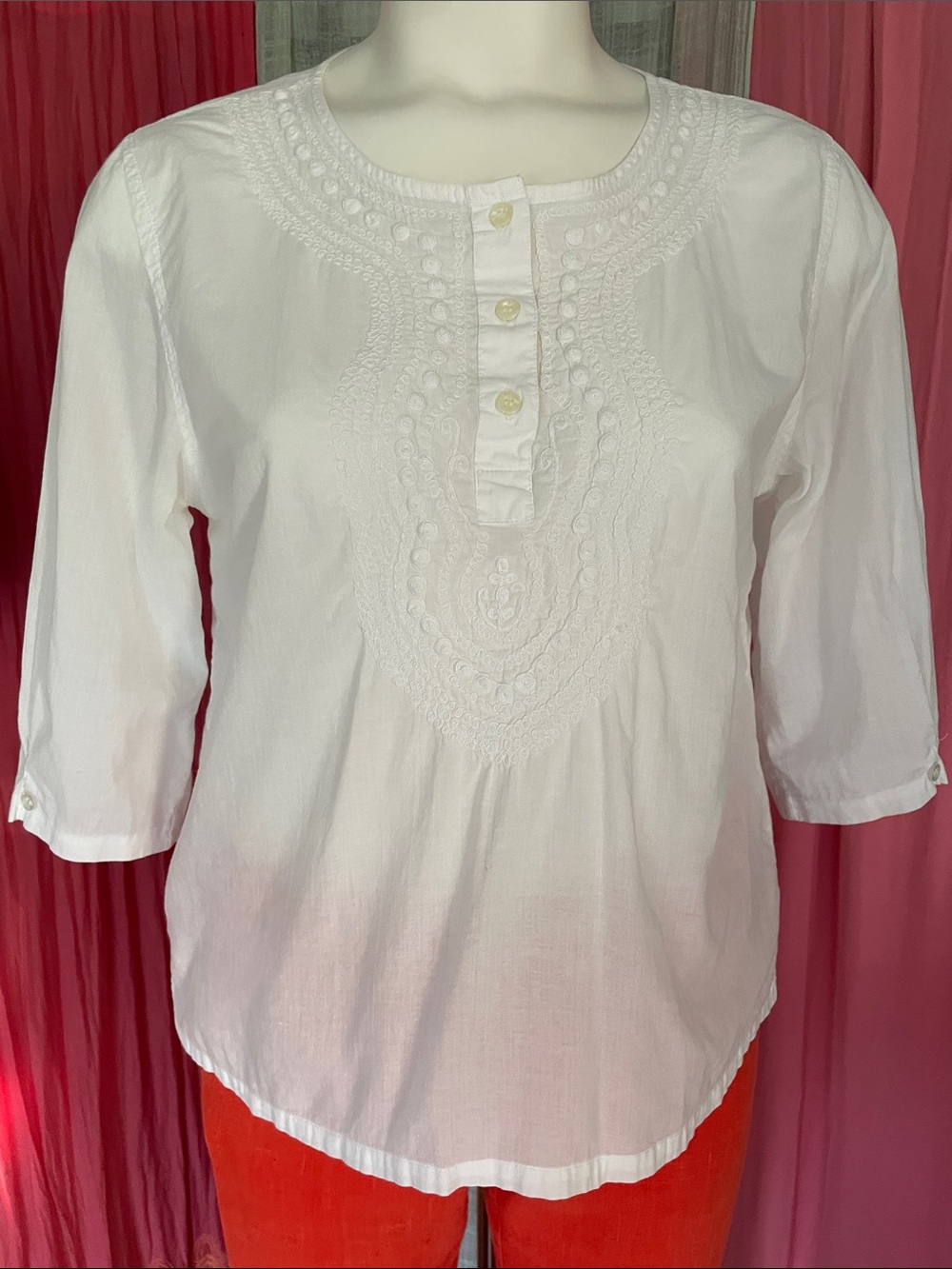 Women's White Embroidered Cotton Tunic Top